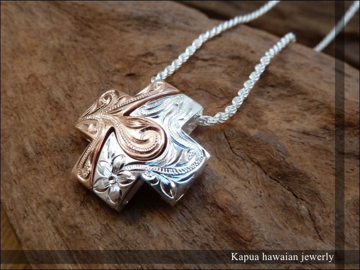 【kapua ハワイアンジュエリー DREDLINE】hts-009 パズルピースペンダントSV&PG メンズ レディース silver925 シルバー925 シルバーアクセ ハワジュ ネックレス ピンクゴールドコーティング|DREDLINE店