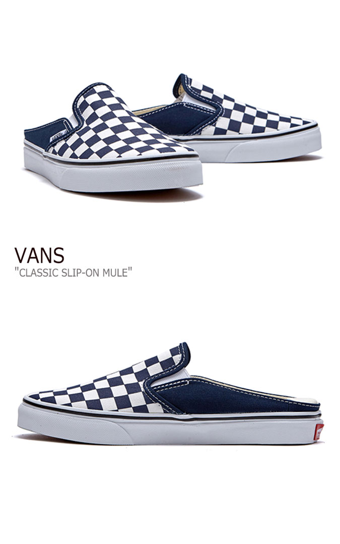 税込 送料無料 大人気新作人気殺到のバンズ スリッポン メンズ靴 クラシック スニーカー Slip On Vans メンズ レディース Classic Slip On Mule Checkerboard クラシック スリップオン ミュール チェッカーボード Navy ネイビー Flvnas1u16 シューズ Drescco