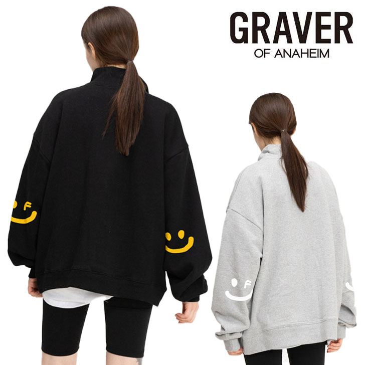 【GRAVER】21FW★ Elbow Smile Drawing Half zipup Sweatshirt 