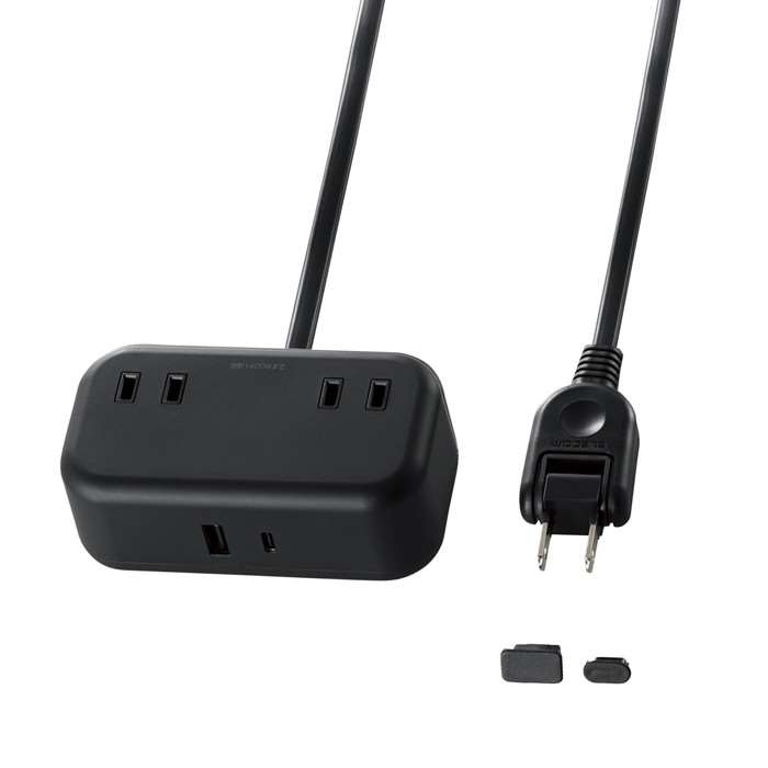 【代引不可】電源タップ 延長コード USB付き 2m ( コンセント ×2 Type-C ×1 USB-A ×1 ) PD 対応 iPad iPhone Android スマホ タブレット 等各種対応 ブラック エレコム T-U04-2220BK