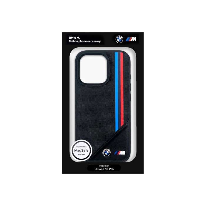 BMW iPhone16 Pro用 トリコロールストライプ 背面ケース エアージェイ BMHMP16L23PUTRK