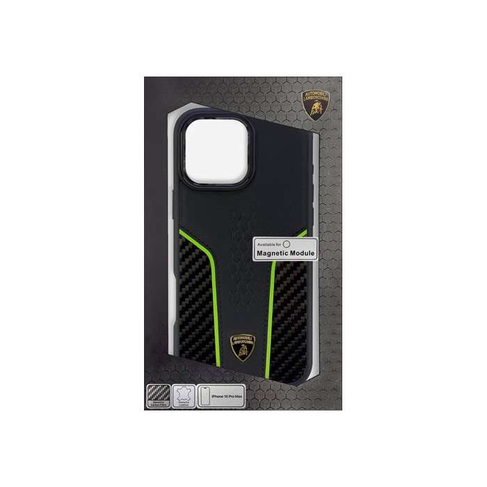 ランボルギーニ iPhone16 Pro Max用 本革＆炭素 うしろ側容れもの 大気圏ジェイ LB-TPUPCMIP16PM-HU/D21-GN