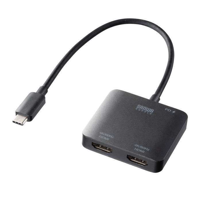 【代引不可】USB Type C-HDMI変換アダプタ(2ポート/4K/PD対応) サンワサプライ AD-ALCMST2HDPD