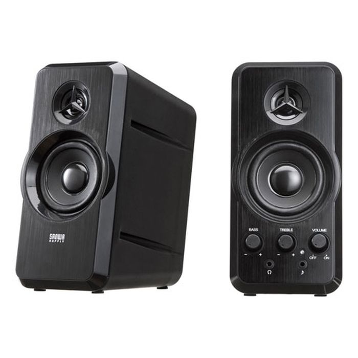 【代引不可】スピーカー 2chマルチメディアスピーカー 20W ハイパワー 透明感 超高音 迫力 サウンド 音楽 スタイリッシュ ブラック サンワサプライ MM-SPL6BKN
