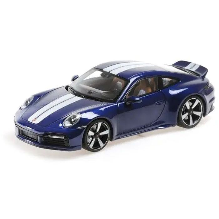 【沖縄・離島配送不可】ミニチャンプス 1/18 ポルシェ 911 (992) スポーツ クラシック 2022 ブルーメタリック/ストライプ 京商 110069202