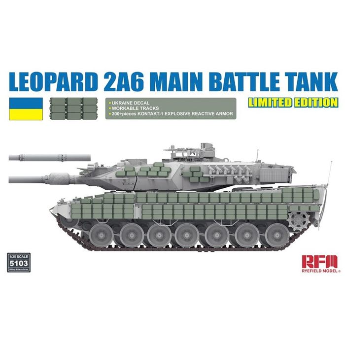【沖縄・離島配送不可】ライフィールドモデル 1/35 レオパルト 2A6 主力戦車 w/ウクライナ軍デカール、 コンタークト1ERA、可動式履帯 ビーバーコーポレーション RFM5103