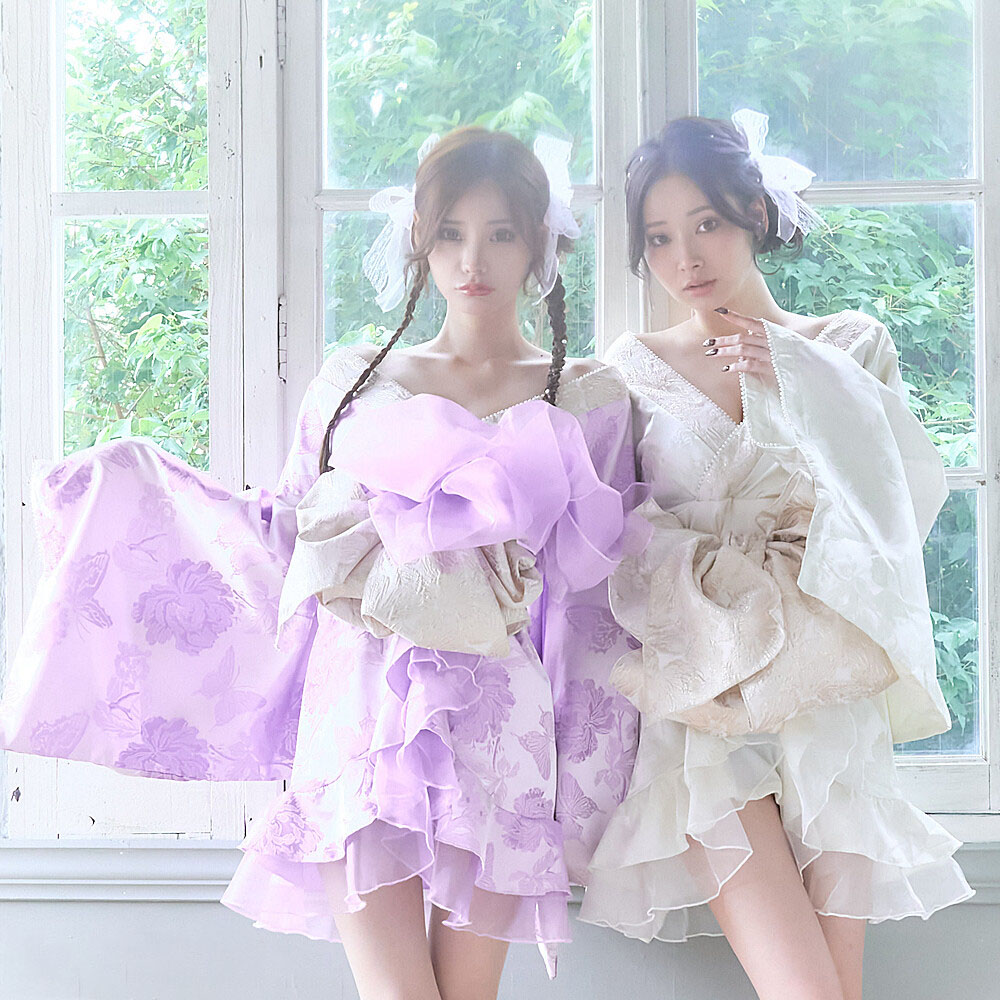 花魁コスプレ 着物コスプレ ステージ衣装 舞台衣装 イベント衣装 日本風 日本の伝統衣装 和服 浴衣風 衣装 演出服 芸能人衣装 モデル衣装 蝶&華 刺繍 パール飾り付き オーガンジーインナー入り ワンピースタイプ花魁着物ミニドレス【本日限定ポイント倍増中】
