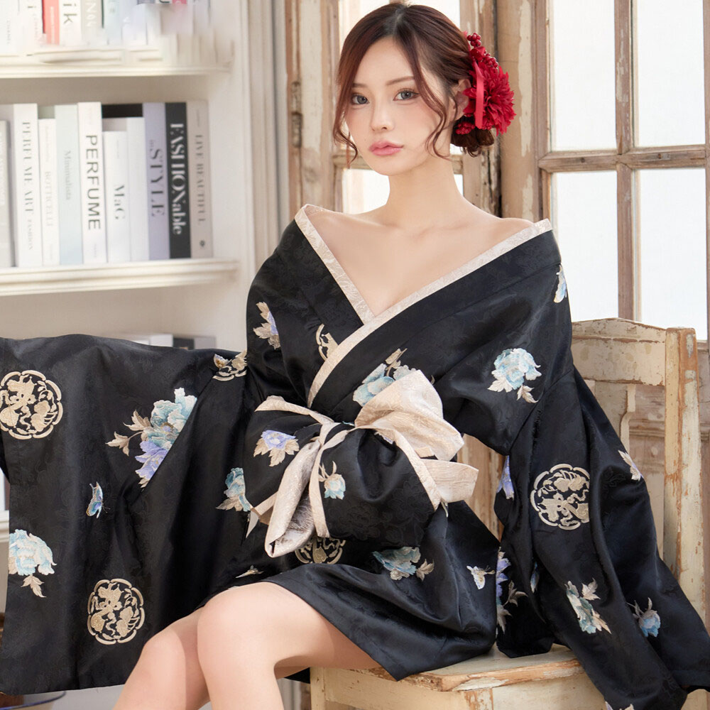 花魁 コスプレ 着物ドレス ゴージャス系 ショート丈 和柄 日本風 日本の伝統衣装 和服 浴衣 衣装 演出服 イベント衣装 ステージ衣装 入場 芸能衣装 ダンス衣装 よさこい衣装 和服 華&家紋風 プリント 羽織タイプ 花魁着物ミニドレス