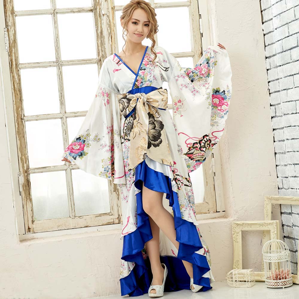 花魁コスプレロング仮装コスプレ和服着物花魁ドレスよさこい衣装着物コスプレセクシー巫女コスプレ送料無料サテン和柄フリルゴージャスロング着物ドレスブラック