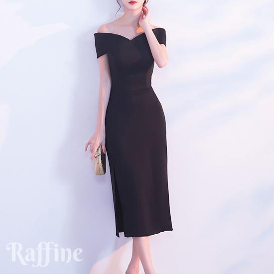 全日本送料無料 楽天市場 結婚式 ドレス 服装 謝恩会 二次会 ワンピース 卒業パーティー 卒業式 パーティードレス 韓国 パーティーコーデ オフショルダー タイトスリット入り ミモレ丈ドレス Dr0009 かわいい 冬 秋冬 顔合わせ 韓国ワンピース パーティードレス通販