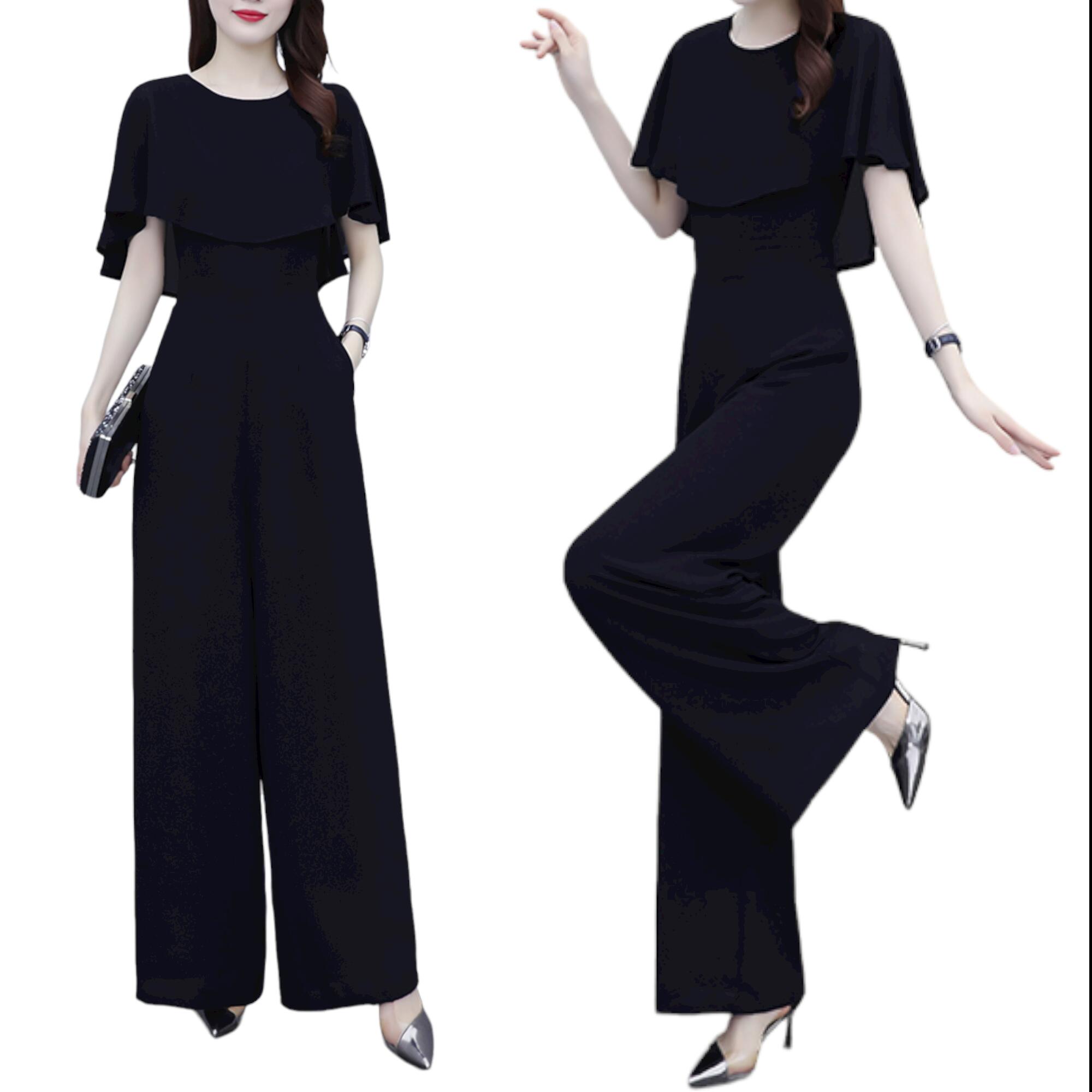 パンツドレス バットスリーブ ワイドパンツ 黒 ブルー 20代 オールインワン お呼ばれ ブラック L XL 50代 袖あり 大きいサイズ 参列 30代 体型隠し 結婚式 韓国 人気 パーティー 40代 おしゃれ レディース S M 2XL 3XL オールインワン・サロペット | windowmaker.com