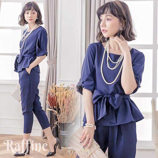 爆売り 楽天市場 送料無料 七五三 お宮参り ママ ママスーツ セットアップ ドレスパンツスーツ 結婚式 お呼ばれ レース 五分袖 グレー ピンク ベージュ ネイビー トップス ウエストマーク リボン クロップドパンツ パンツセット パンツドレス 入学式 入園式