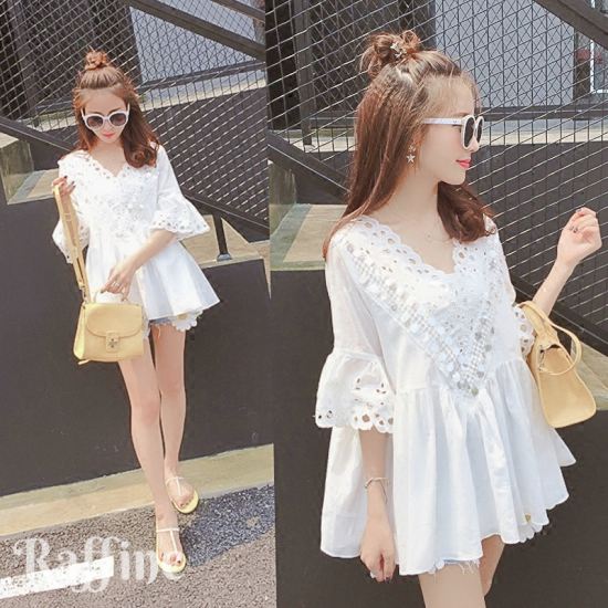 楽天市場 レディース トップス Vネック スカラップ 半袖 Tシャツ チュニック レース ブラウス 白 S 2xl かわいい 冬 秋冬 顔合わせ 韓国ワンピース パーティードレス通販 Raffine