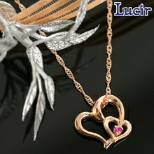 【17日9:59まで P2倍 最大3000円オフCPも】【送料無料】K10 gold double heart ruby necklace ハートに赤いルビーが輝く K10ルビー ダブルハート ネックレス ピンクゴールド ルビー オープンハート レディースネックレス 女性 贈り物 プレゼント モバナナ 28,958円