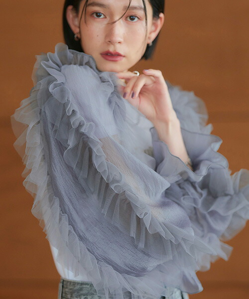 楽天市場】フロッキードット チュール パフスリーブ トップス プル