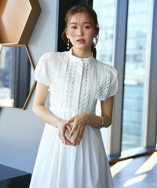 【洗える】レディース ワンピース シャツワンピース シャツワンピ ロングワンピ レース 半袖 オフィスカジュアル 通勤 ミセス 春 夏 秋 女性 服装 上品 きれいめ 大人かわいい おしゃれ フレアスカート 黒 体型カバー ウエストゴム 即日発送｜DressingU