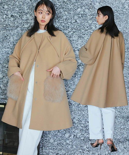 【バーゲン価格】レディース アウター コート ロングコート ウールコート 上着 Aライン 冬 長袖 通勤 ミセス 女性 服装 大人 上品 きれいめ おしゃれ 防寒 暖かい ボトルネック 体型カバー ラグジュアリー 高級感 ニットメルトン リアルファー 即日発送 プレゼント wsnm