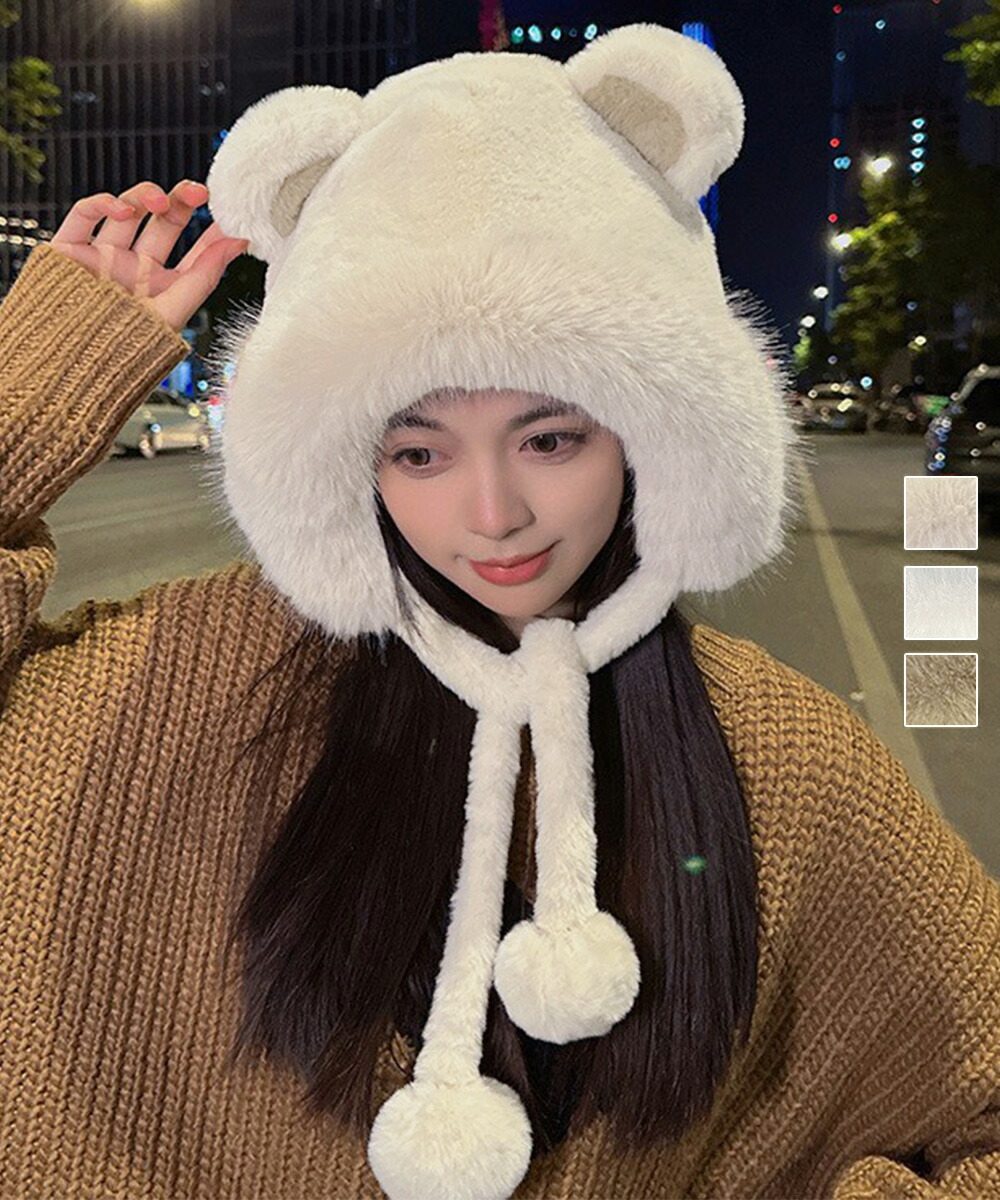 ふわふわクマクッション（帽子付き） くま耳帽子付きマフラー クマ耳 帽子 マフラー キッズ ベビー 冬