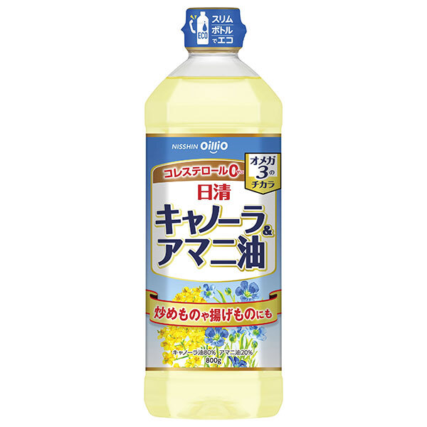 日清オイリオ 日清キャノーラ&アマニ油 800gペットボトル×8本入×(2ケース)｜ 送料無料 油 調味料 食用油 オイル アマニ油