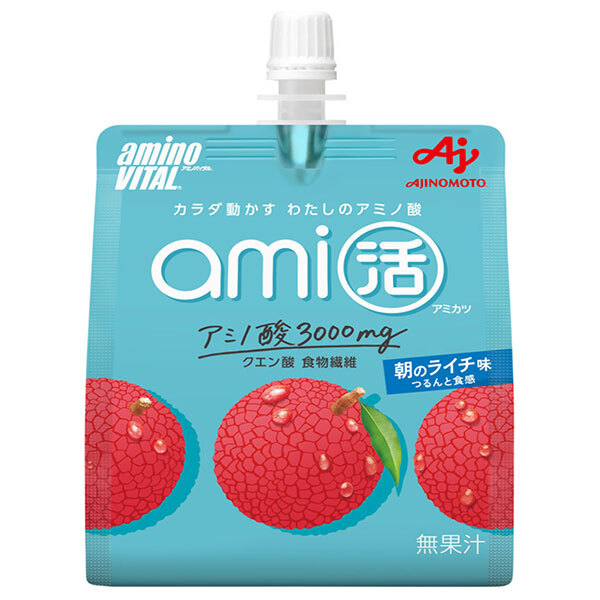 味の素 アミノバイタルami活 ゼリードリンク 朝のライチ味 180gパウチ×24本入×(2ケース)｜ 送料無料 ゼリー飲料 パウチ クエン酸 アミノ酸