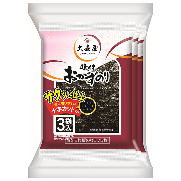 大森屋 おかずのり (8切6枚)3袋×30個入｜ 送料無料 一般食品 乾物 海苔 味付のり サクッと仕上
