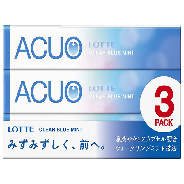 ロッテ ACUO(アクオ) クリアブルーミント 3P×10個入｜ 送料無料 菓子 シトラス スッキリ 粒ガム リフレッシュ