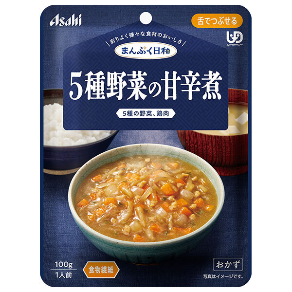 アサヒグループ食品 まんぷく日和 5種野菜の甘辛煮 100g×24袋入｜ 送料無料 介護食 柔らかい 調理済 レトルト