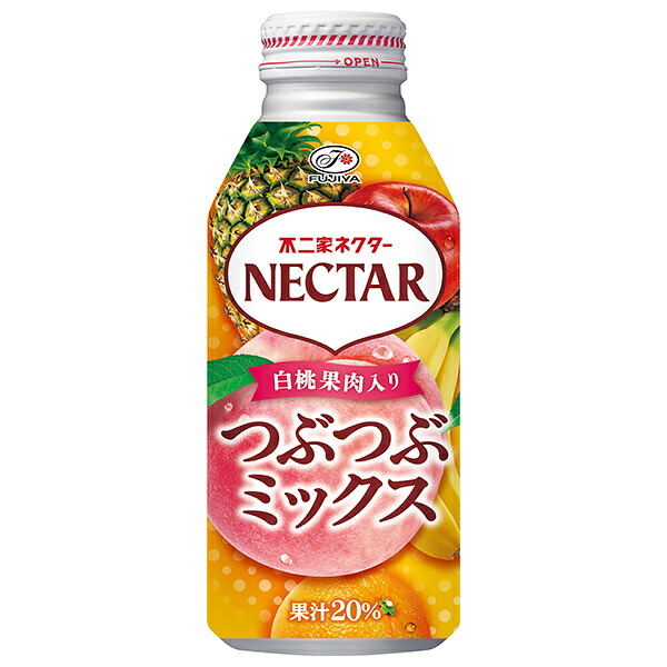 不二家 ネクター つぶつぶミックス 380gボトル缶×24本入×(2ケース)｜ 送料無料 ネクター つぶつぶ ミックス 白桃 果肉入