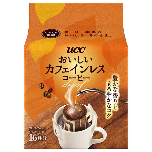 UCC おいしいカフェインレスコーヒー ワンドリップコーヒー (7g×16P)×12(6×2)袋入×(2ケース)| 送料無料 コーヒー 珈琲|ドリンクマーケット