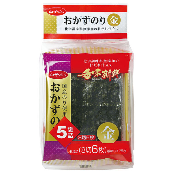 白子のり おかずのり 金 5袋(8切6枚)×24個入| 送料無料 ごはん ご飯 ごはんのおとも 海苔|ドリンクマーケット