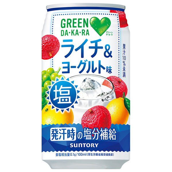 サントリー GREEN DA・KA・RA(グリーン ダカラ) 塩ライチ&ヨーグルト味 350g缶×24本入×（2ケース）｜ 送料無料 熱中症対策 スポーツ 塩分補給