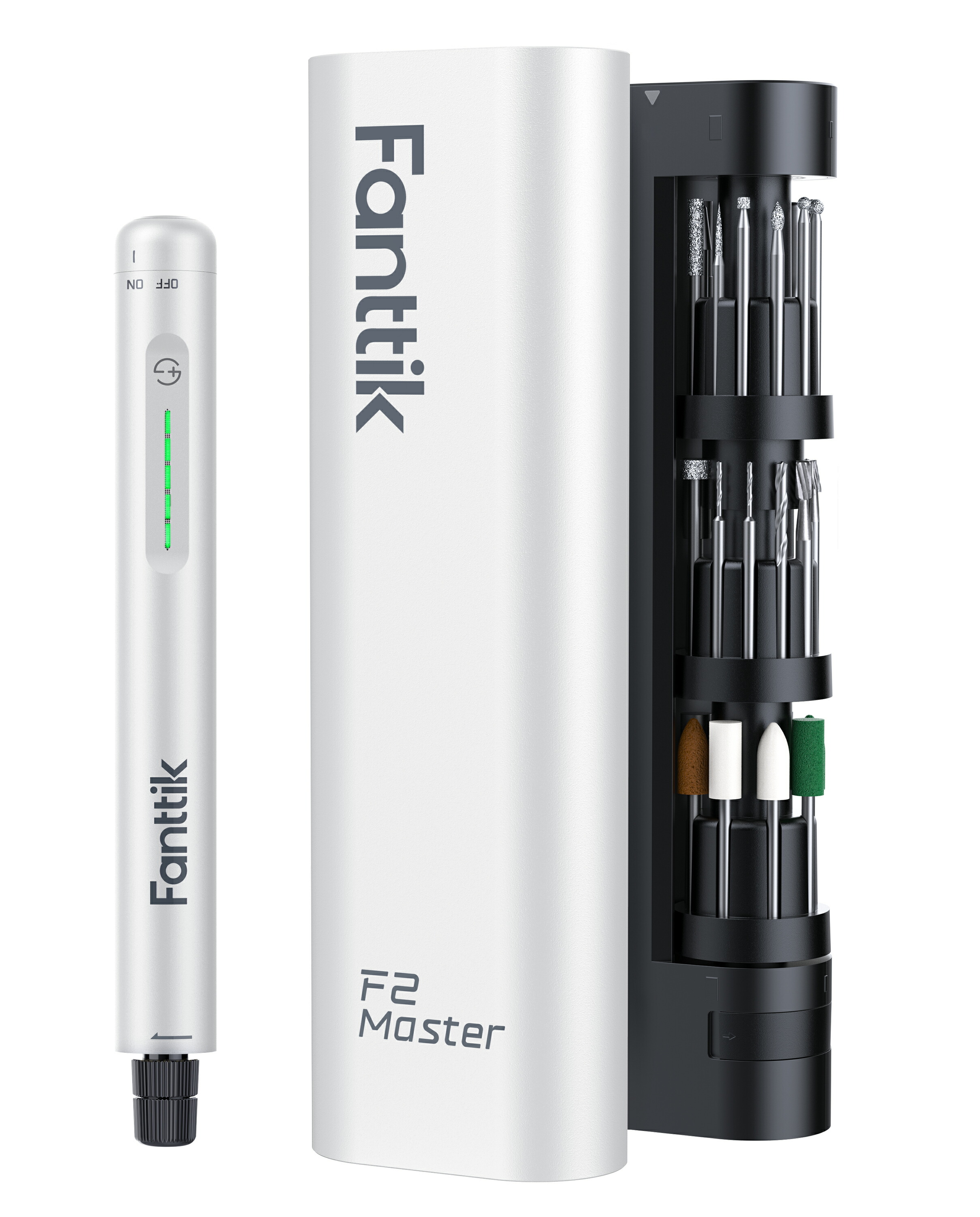 Fanttik F2 Master ミニルーター 書き割り コードレス リューター 25000RPM 5座標軸変速 ブラシレスモーター積み上げる 35点ビット付 2.3粍軸 磁気納める容れもの 刻みつける みがき上げる 穴あけ 3D刷り上げる仕上 DIY 軽進め方 白いこと