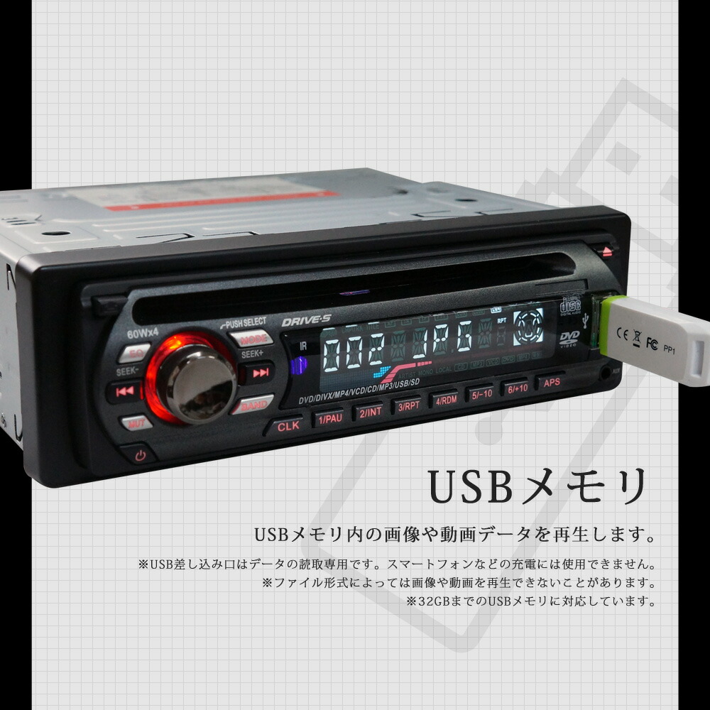 【楽天市場】1DIN DVDプレーヤー カーオーディオ 車載 DVD アンプ内蔵 FM CD SD USB CPRM対応 AUX MP4