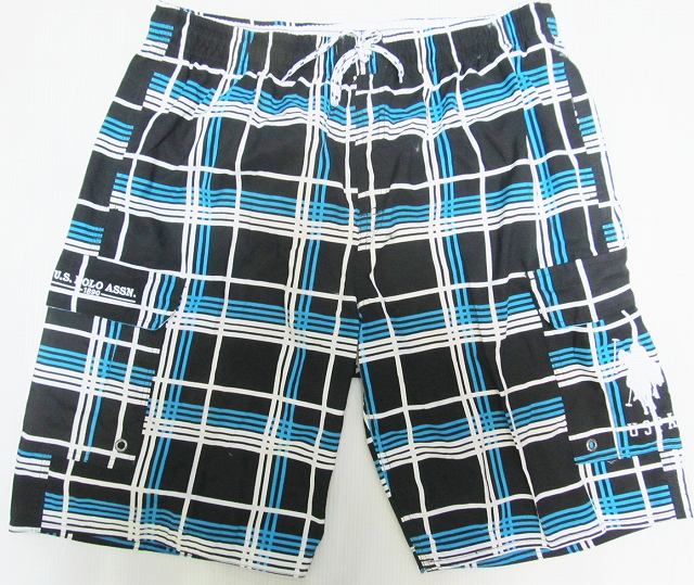 AF7)U.S.POLO ASSN.チェック柄メンズ水着　スイムウエア　ハーフパンツ黒★正規US購入B系HIPHOPセレブS/M/L/XL/2XL