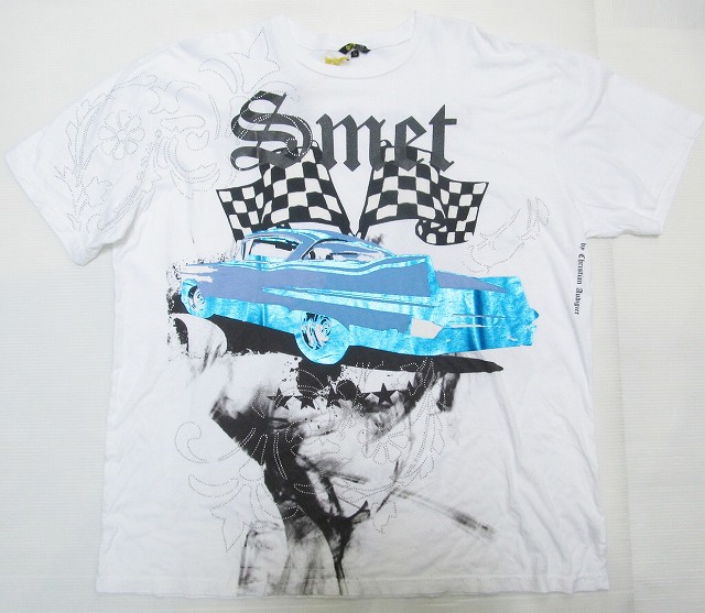 AF91)SMETストーン付デザインTシャツ半袖（MENSIIR3)　白☆US購入【送料無料】