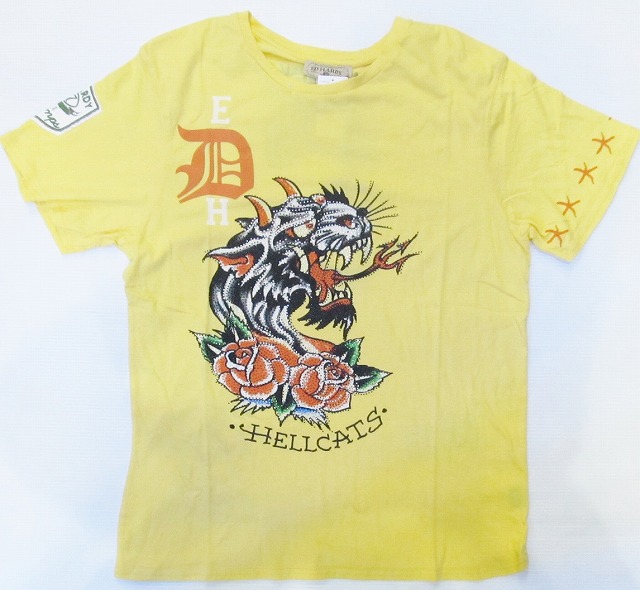 AG82)ED HARDYストーン付デザインTシャツ(HC121105)黄色/2XL☆US購入【送料無料】|DR.JAK