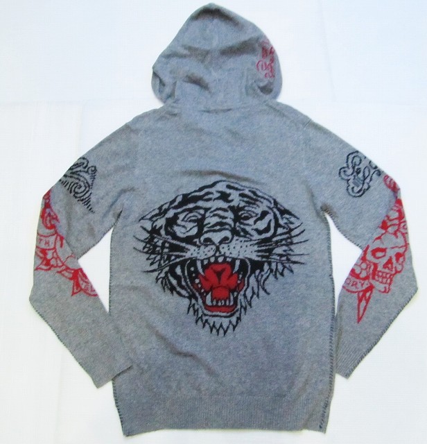 AD97)ED HARDYジップアップセーターパーカーターガー（EHM4414)グレー★US購入B系HIPHOPセレブリティー【送料無料】