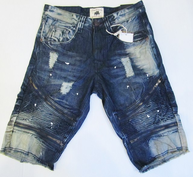 AP62)SMOKE RISEダメージ加工ペイントバイカーデニムハーフパンツ(JS6333)★B系HIPHOPカジュアルストリート大きいサイズキングサイズ【送料無料】