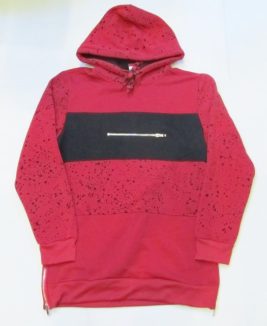AS66)VICTORIOUSペイント柄プルオーバーパーカー丈長(JK741)赤★US購入B系HIPHOPカジュアルストリートセレブ【送料無料】