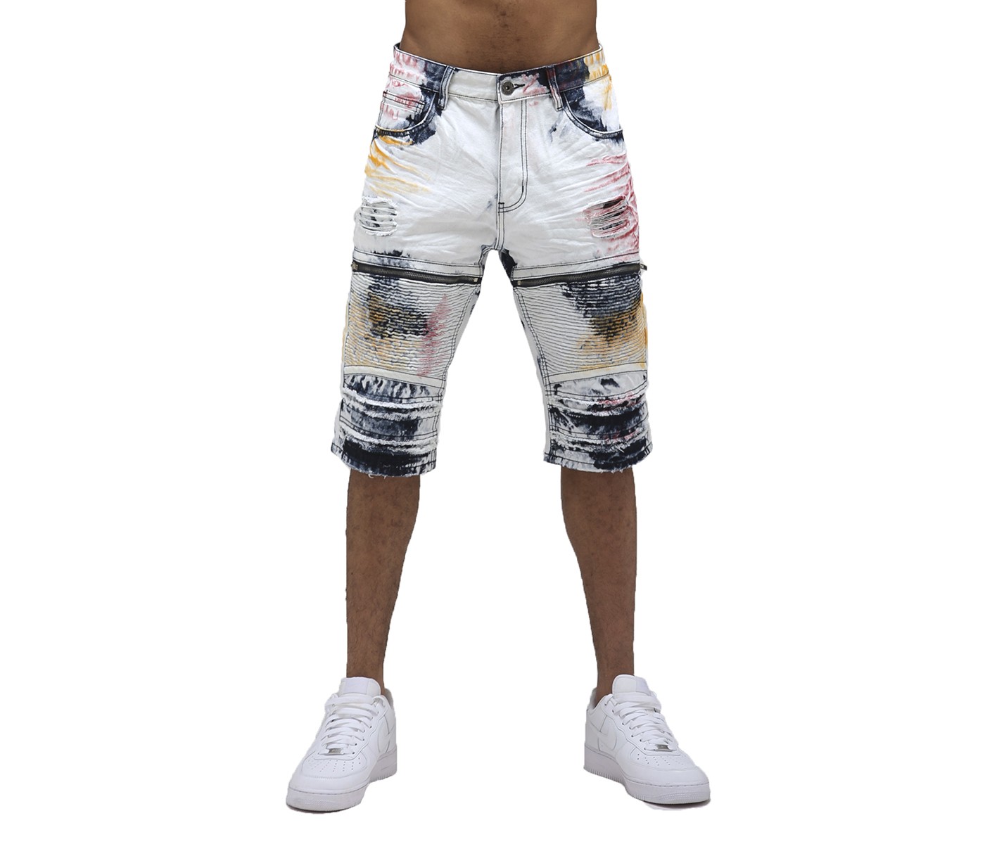 SMOKE RISEペイントダメージ加工デニムモトハーフパンツ(JS7333)/AT83/B系HIPHOPカジュアルストリート大きいサイズキングサイズ【送料無料】｜ＤＲ．ＪＡＫ