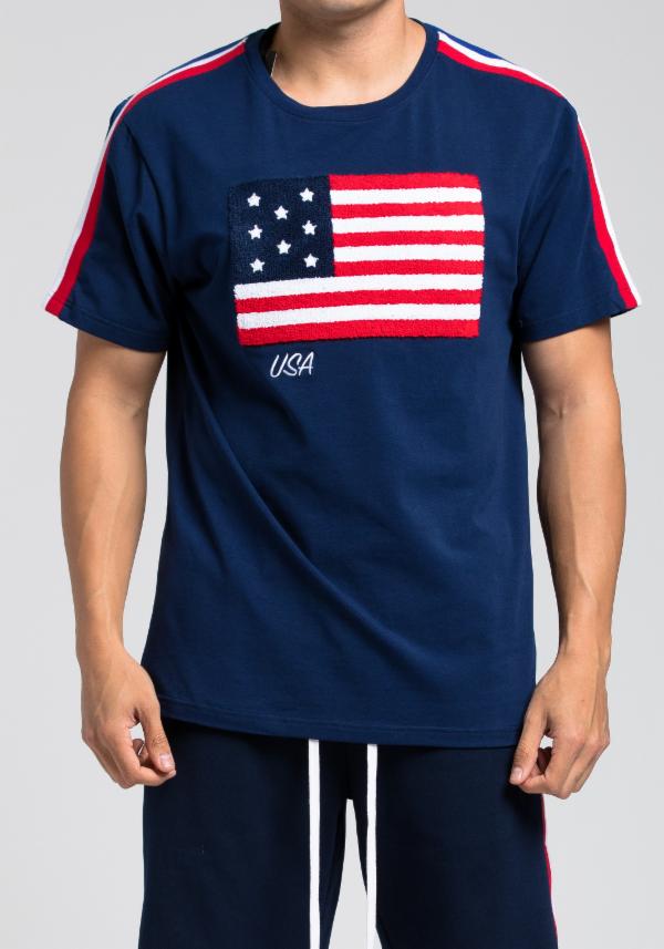 HUDSON NYC OUTERWEAR USA Tシャツ半袖(H1052196)NAVY/AW50/M/L/L/XL/2XL/3XL/4XL★USLANYカジュアルストリートHIPHOPB系大きいサイズキングサイズ【送料無料】|DR.JAK