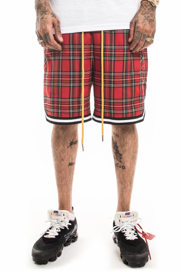 MSTKN SOCIETY DAVIS PLAIDハーフパンツ/赤/AX55★B系HIPHOPカジュアルストリート大きいサイズキングサイズ/セットアップ【送料無料】