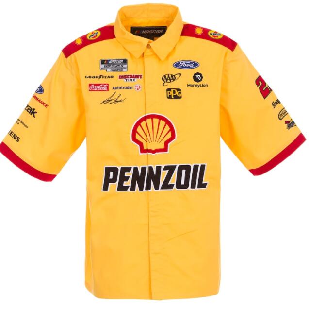 NASCAR LOEY LOGANO[SHELL/PENNZOIL] ピットコックシャツ/黄色/M/L/XL/大きいサイズ/BE18/USサイズ/大きいサイズ/キングサイズ/ウエッサイ/チカーノ★US購入B系HIPHOPLANY購入【送料無料】
