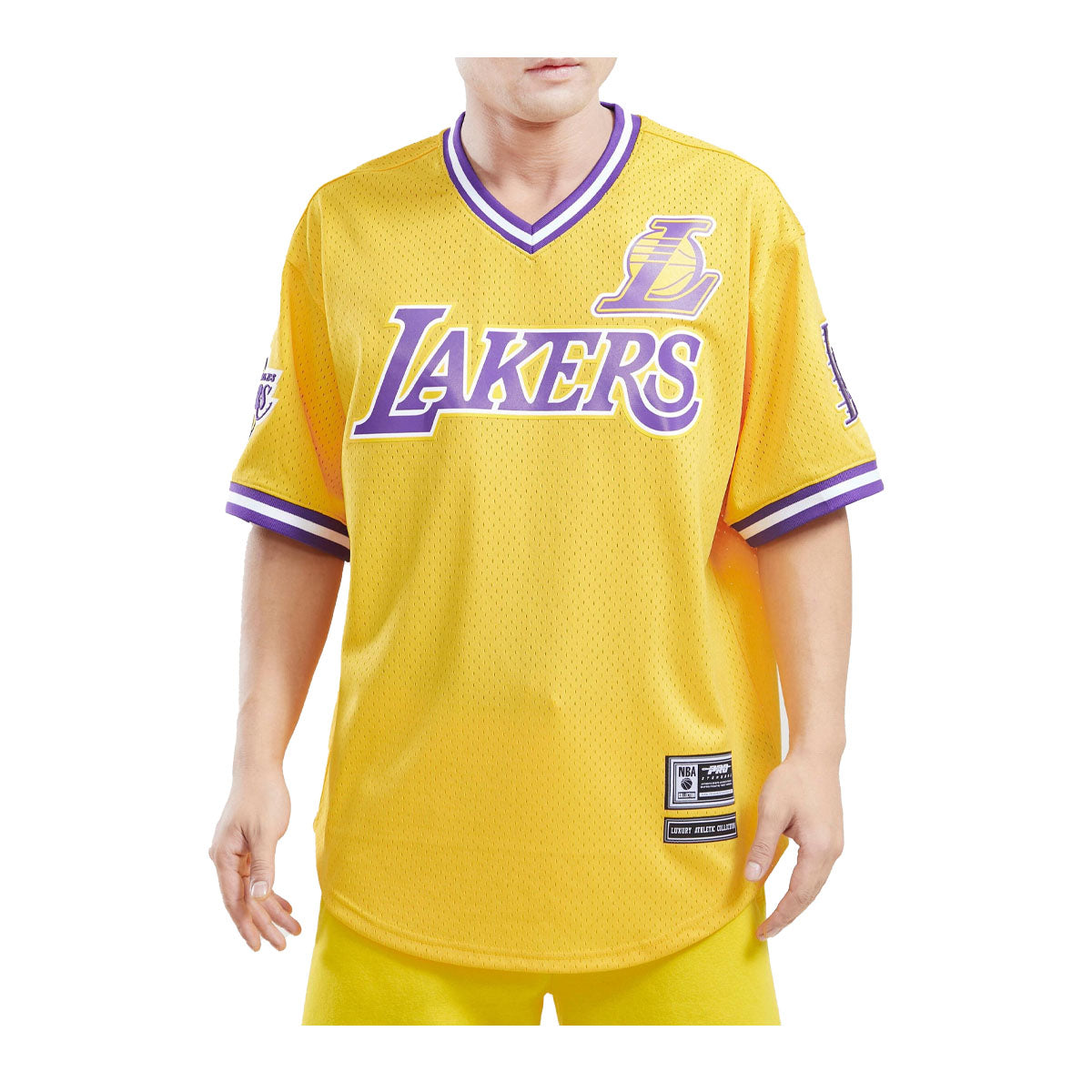 PRO STANDARD Los Angeles Lakers VネックジャージTシャツ/黄色/M/L/XL/2XL/3XL/ロサンゼルス・レイカーズ/HIPHOP/BF85/USサイズ/大きいサイズ/キングサイズ/ウエッサイ/チカーノ