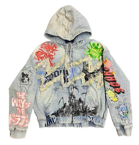 SMOKE RISE ペイントデザインショート丈デニムジャケット/JJ26S448/S/M/XL/USサイズ/B系/HIPHOP/BK68｜ＤＲ．ＪＡＫ