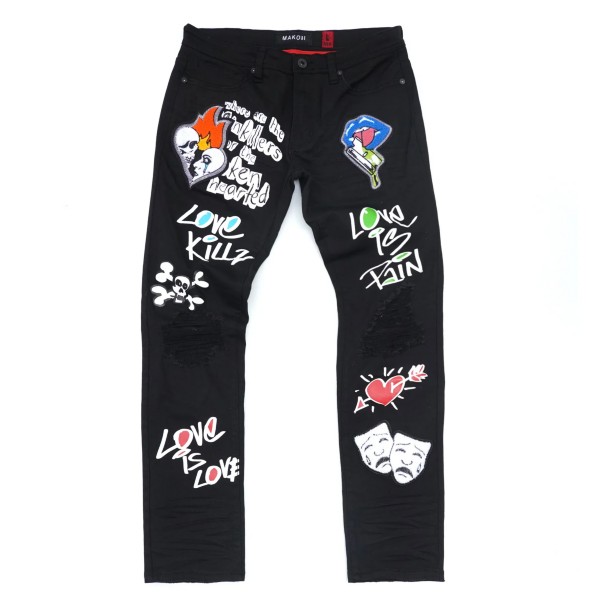 MAKOBI LOVE KILLS絵の具不都合製作伸ばすこと入り口・入口ジーンズズボン下(M1999)/BH30/マコビ/BLK/30/32/34/36/38/40/42/US大きさ/馬鹿でかい大きさ/★US買いもとめるB系HIPHOPカジュアルストリートセレブ【貨物輸送無料】