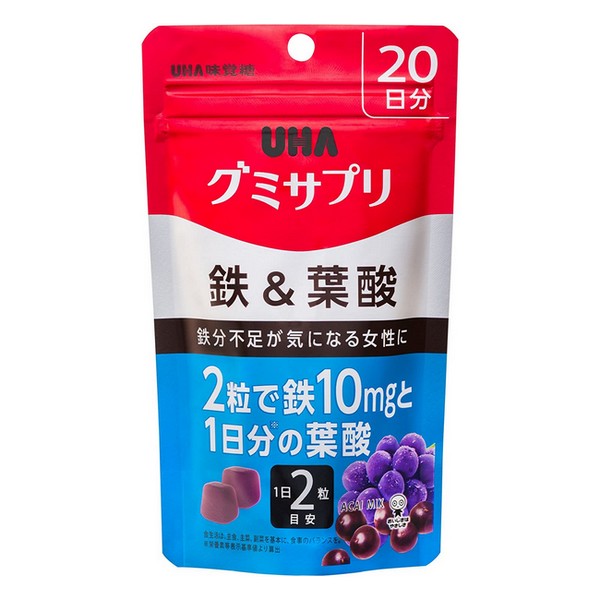 UHA味覚糖》 グミサプリ 鉄 葉酸 40粒 20日分 海外最新