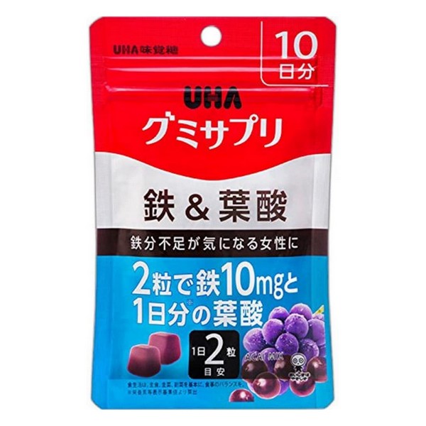 UHA味覚糖》 グミサプリ 鉄 葉酸 20粒 10日分 チープ