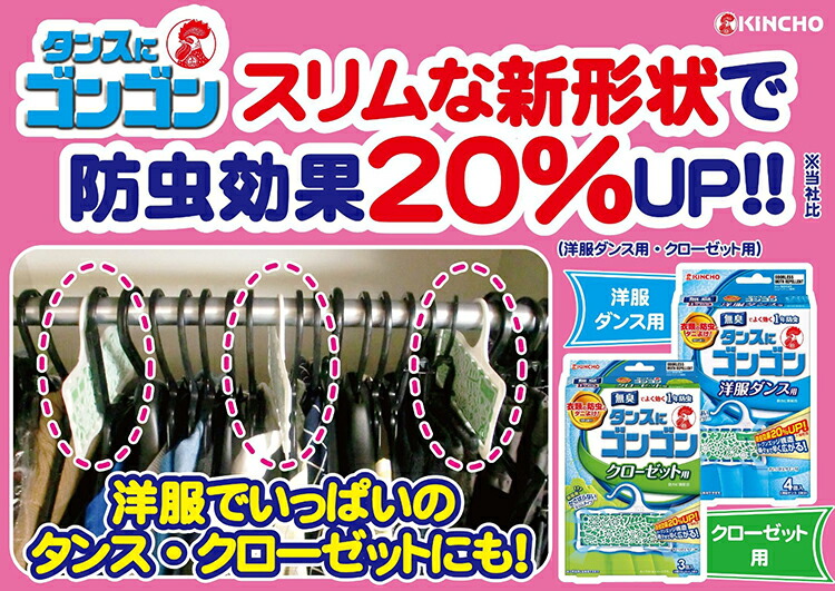 大日本除虫菊株式会社 KINCHO 1年防虫洋服ダンス用 4個入 タンスにゴンゴン 無臭タイプ 金鳥 即納 金鳥