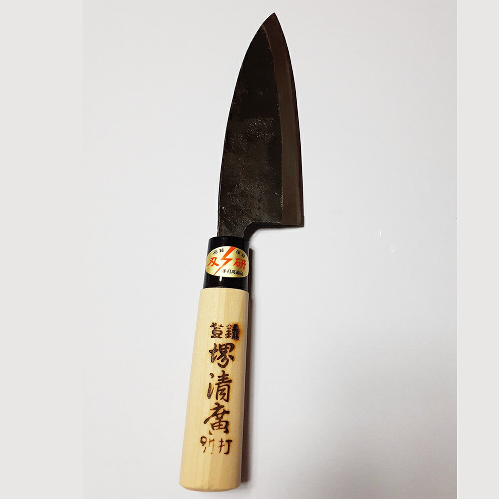 【代引き不可・送料無料】 仁村金物店 　登録　堺清廣　別打　出刃包丁（黒打ち　ハガネ付き）おおきな魚用［両刃165mm］1本＜手作り＞＜金物の産地兵庫県小野市からお届けします＞＜キッチン用品・ナイフ＞【ドラッグピュア店】【RCP】【直】 4,235円